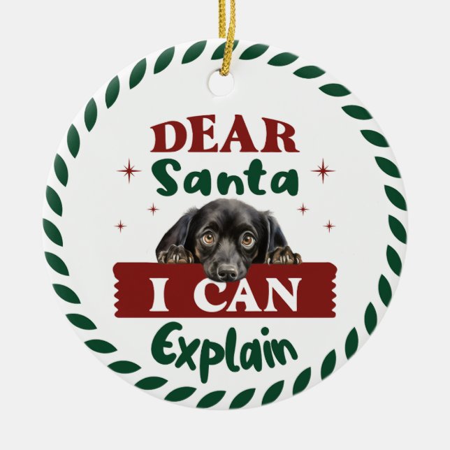 Adorno De Cerámica Dachshund: Querido Papá Noel, puedo explicarlo (Frente)