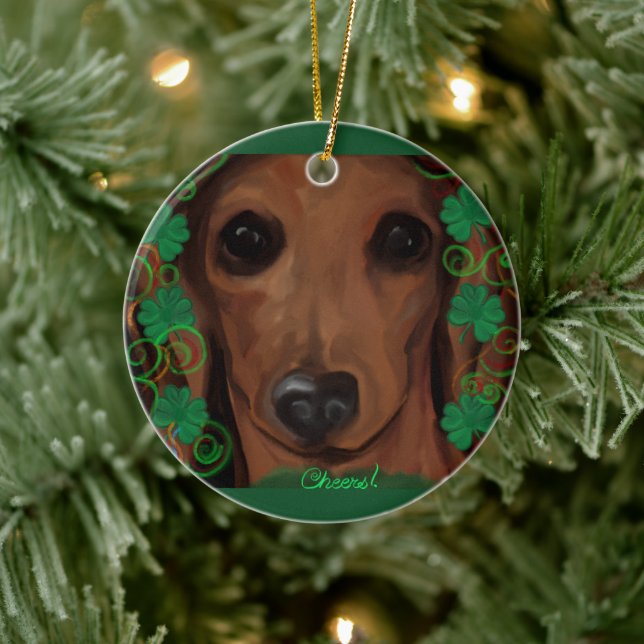 Adorno De Cerámica Dachshund Rojo (Árbol)