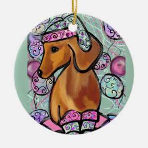 Adorno De Cerámica Dachshund rojo