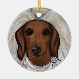 Adorno De Cerámica Dachshund Rojo