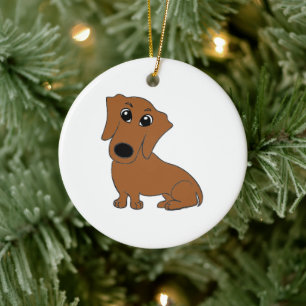 Adorno De Cerámica dachshund rojo dibujos animados