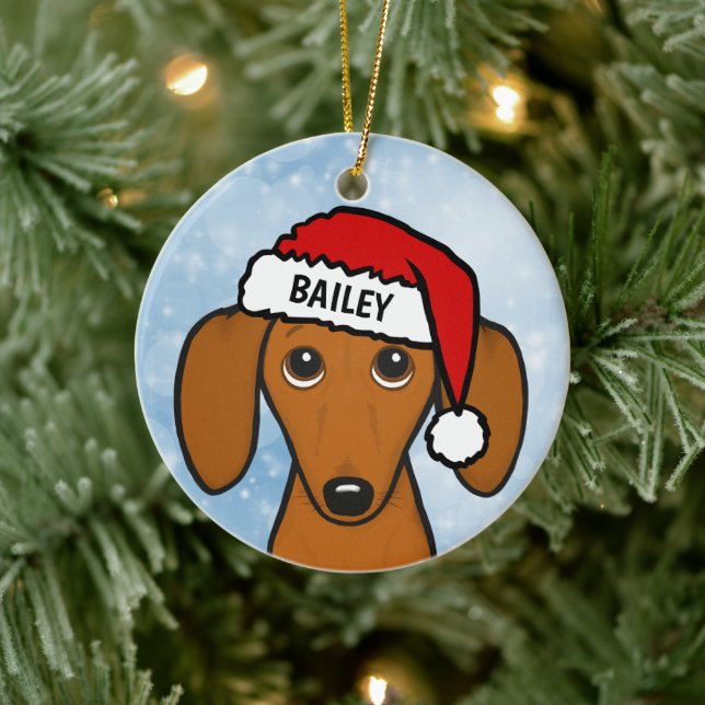 Adorno De Cerámica Dachshund Santa Hat Cute Wiener Dog Nombre persona (Árbol)