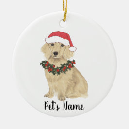 Adorno De Cerámica Dachshund Santa Navidad Crema Inglesa