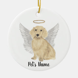 Adorno De Cerámica Dachshund Simpático de Pelo Largo Memorial