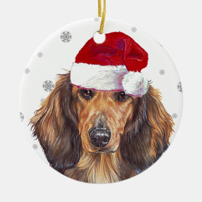 Adorno De Cerámica Dachshund, un viejo haitiano - Bauble de Navidades (Frente)
