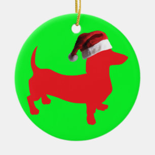 Adorno De Cerámica Dachshund vistiendo un Gorra de Santa Claus para N