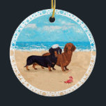 Adorno De Cerámica Dachshunds en la playa<br><div class="desc">Este diseño es creado a partir de mi obra de arte original. Ven a visitar nuestra tienda para ver todos mis diseños en ropa, novedad y artículos de regalo! Para ver este diseño en TODOS nuestros productos, por favor, desplácese en la página de este producto para hacer clic en la...</div>