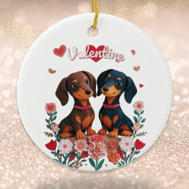 Adorno De Cerámica Dachshunds Lindos Aman Corazones San Valentín Pers