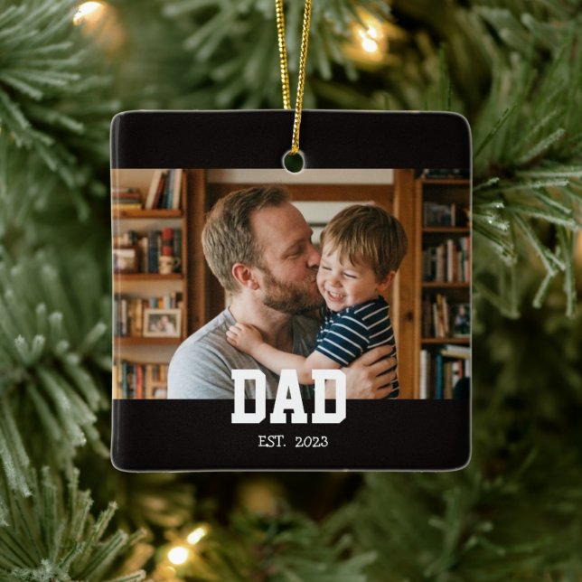 Adorno De Cerámica Dad Established Photo Father's Day Gift Black (Árbol)
