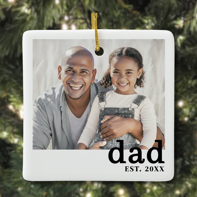Adorno De Cerámica Dad Personalized Photo Christmas (Dad Established Personalized Photo Christmas Ceramic Ornament)