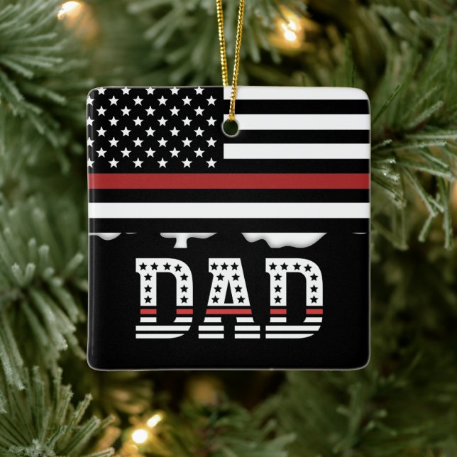 Adorno De Cerámica Dad Thin Red Line Firefighter Dad (Árbol)