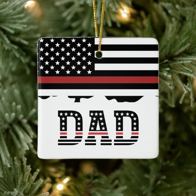 Adorno De Cerámica Dad Thin Red Line Firefighter Dad Ceramic (Árbol)