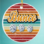 Adorno De Cerámica Dados retro vintage de Bunco<br><div class="desc">¡Sigue rodando los dados! Colores retro con tres dados Bunco. ¡Ideal para los jugadores de Bunco que les encanta jugar! Maravilloso premio o regalo para intercambio de regalos de vacaciones.</div>