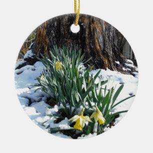 Adorno De Cerámica Dafpies amarillos en la nieve