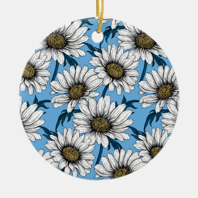 Adorno De Cerámica Daisies, flores silvestres en azul (Frente)