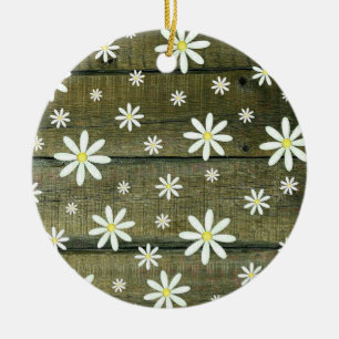 Adorno De Cerámica Daisies Rustic Barn Board Daisy Flower