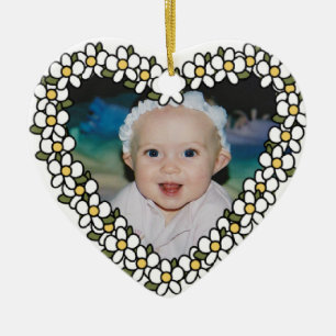 Adorno De Cerámica Daisy Heart Add Photo Personalizado Keepsake Ornam