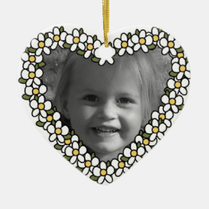 Adorno De Cerámica Daisy Heart Add Photo Personalizado Keepsake Ornam