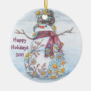 Adorno De Cerámica Daisy Snowman