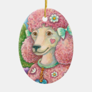 Adorno De Cerámica DAISY THE Pink Poodle HOLIDAY ORNAMENT