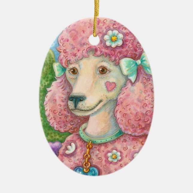 Adorno De Cerámica DAISY THE Pink Poodle HOLIDAY ORNAMENT (Frente)