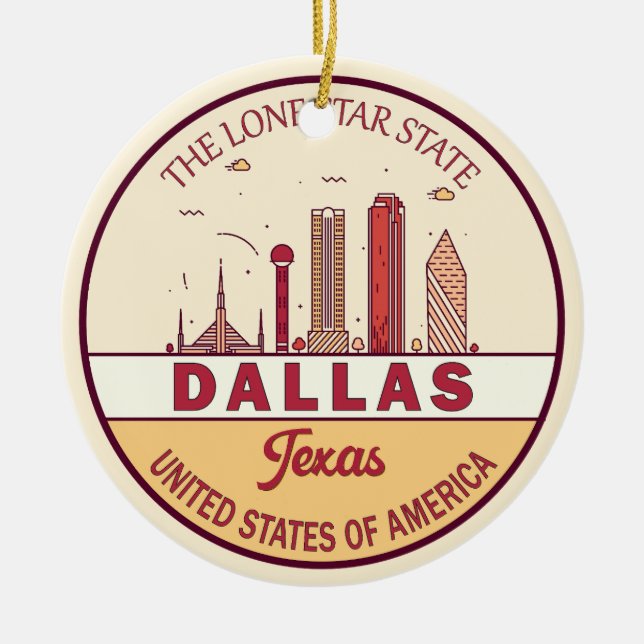 Adorno De Cerámica Dallas Texas City Skyline Emblem (Frente)