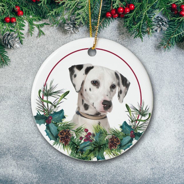 Adorno De Cerámica Dalmatia Perro Evergreen Berry Wreath (Subido por el creador)