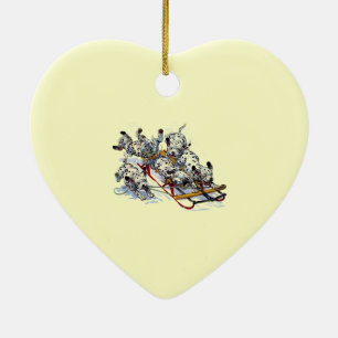 Adorno De Cerámica Dalmatian Pups Sledding