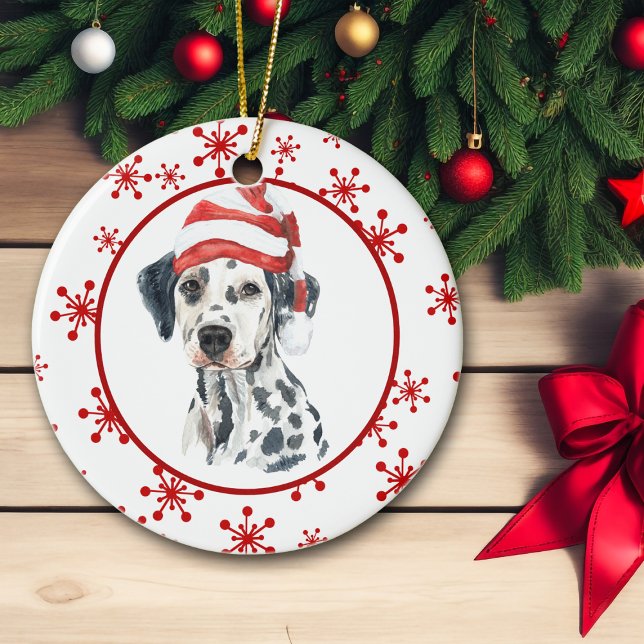 Adorno De Cerámica Dalmatian Santa Hat Red Snowflake (Subido por el creador)