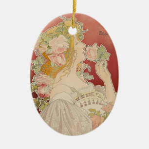 Adorno De Cerámica Dama Art Nouveau Belle Époque Rosas Livemont