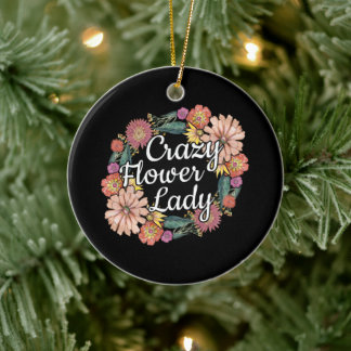 Adorno De Cerámica Dama de flor loca - Zinnia Gardener