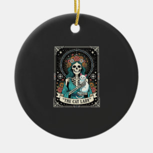 Adorno De Cerámica Dama de Gatos Esqueleto Tarot Floral Gótico