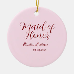 Adorno De Cerámica Dama de honor malva nombre fecha rosa pastel novia