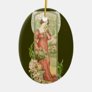 Adorno De Cerámica Dama de Invernadero Art Nouveau Vintage Elegante