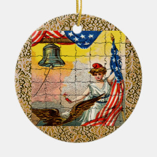 Adorno De Cerámica Dama de la Vintage, águila, bandera y libertad Cam