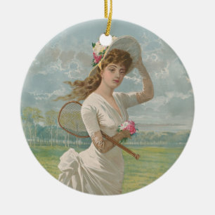 Adorno De Cerámica Dama de tenis victoriana con sombrero floreado ant