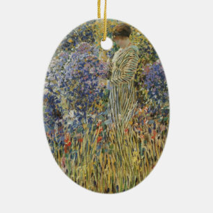 Adorno De Cerámica Dama en un jardín de Frederick Frieseke, Bella Art