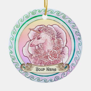 Adorno De Cerámica Dama Rosa Unicornio 