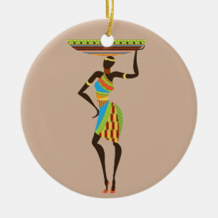 Adorno De Cerámica Dama Tribal Africana con arte tribal de cuna