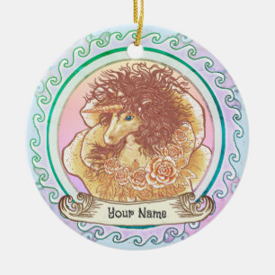 Adorno De Cerámica Dama Unicornio Amarillo