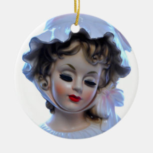 Adorno De Cerámica Dama victoriana con la cabeza de bonnet desaliñad