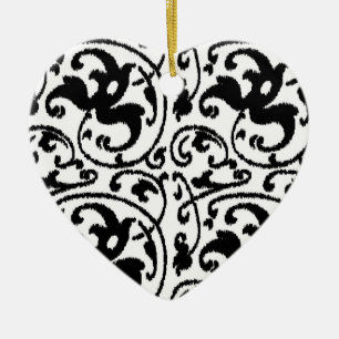 Adorno De Cerámica Damasco con flores de Ikat - Blanco y negro