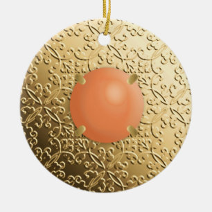 Adorno De Cerámica Damasco de oro con piedra de coral falsa