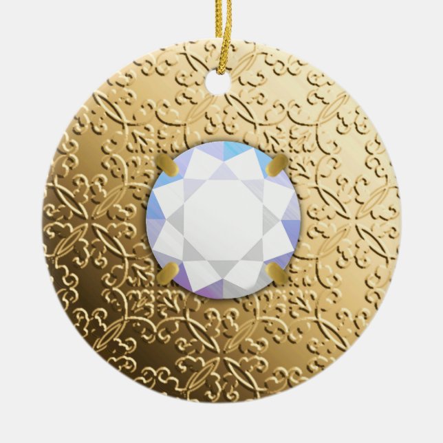 Adorno De Cerámica Damasco de oro con piedra de diamante falsa (Frente)