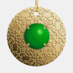 Adorno De Cerámica Damasco de oro con piedra de imitación de jade