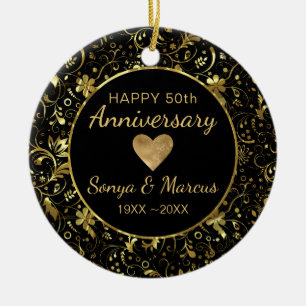 Adorno De Cerámica Damasco De Oro Y Corazón