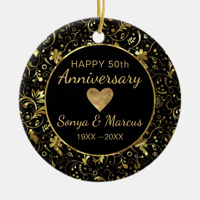 Adorno De Cerámica Damasco De Oro Y Corazón (Frente)