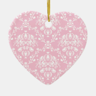 Adorno De Cerámica Damasco rosa y blanco