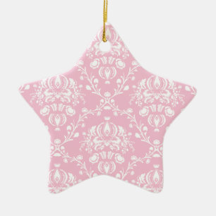 Adorno De Cerámica Damasco rosa y blanco