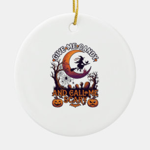 Adorno De Cerámica Dame Caramelo Llama Bruja Espantosa Luna Calabazas